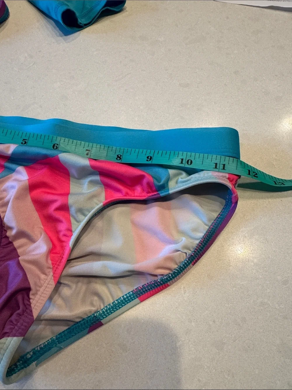 Lands' End Girls' Colorblock Rash Guard Bikini Set in Aqua, Pink, Purple